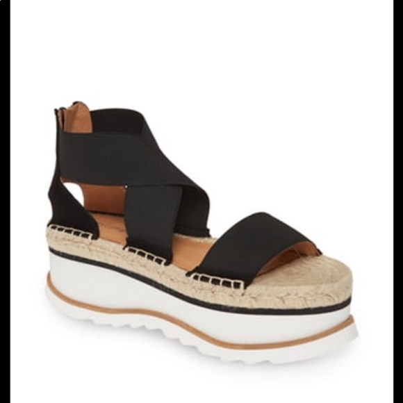 Women's Black Espadrille Platform Sandals - Picture 1 of 16